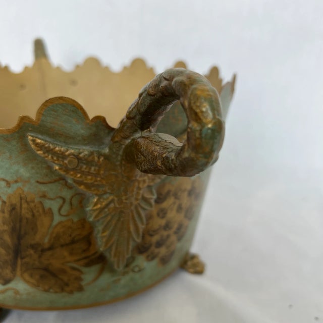 Italian Metal Green Planter With Grape Design and Two Handles For Sale In Dallas - Image 6 of 11