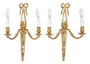 New Luminaire d'Art Lucien Gau Louis XVI Style Gilt Sconces Large, a Pair