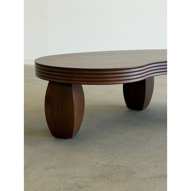 Art Deco Ribbed Kidney Coffee Table in Walnut For Sale - Image 3 of 12