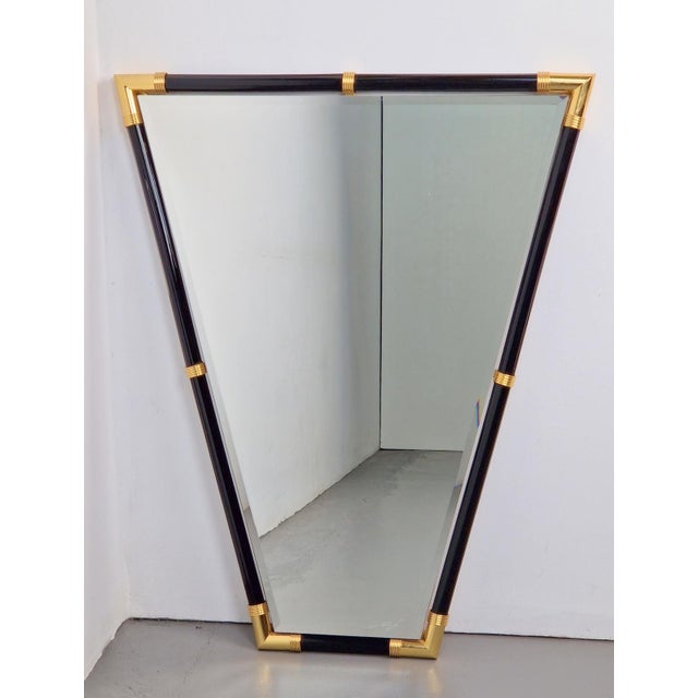 Italian modern triangle mirror black lacquer gold leaf signed '70 Beautiful Vintage Hollywood Regency mirror with golden...