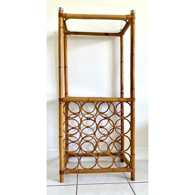 Wood Mid 20th Century Rattan Shelving Unit With Wine Rack For Sale - Image 7 of 11