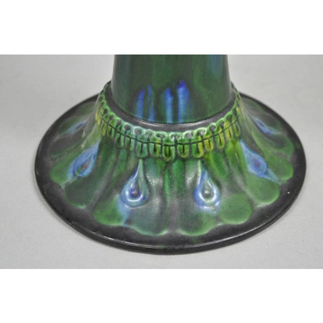 Mid 20th Century Vintage Art Nouveau Majolica Style Glazed Ceramic Pottery Peacock Bird Vase For Sale - Image 5 of 10