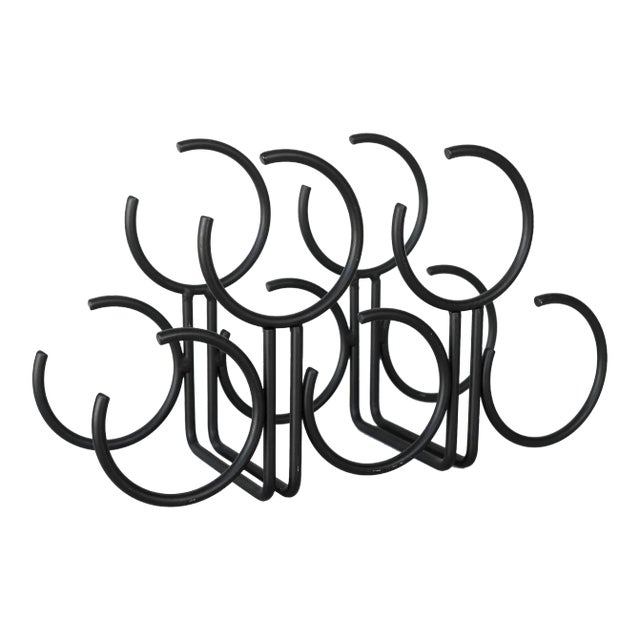 Vintage Postmodern Black Metal Open Rings 6-Bottle Wine Rack For Sale