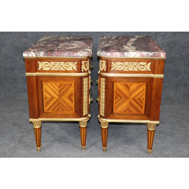 Late 19th Century Pair Paul Sormani Antique Louis XVI Style Ormolu Mounted Commodes For Sale - Image 5 of 16