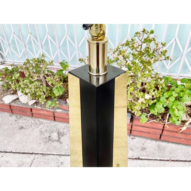 Wood 1970s Brass Floor Lamp Styled After Paul Evans For Sale - Image 7 of 8