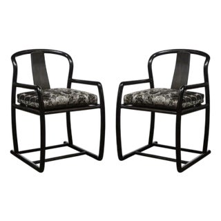 Pair of Modern Armchairs in Smoked Emerald Velvet & Ebonized Walnut by Donghia For Sale