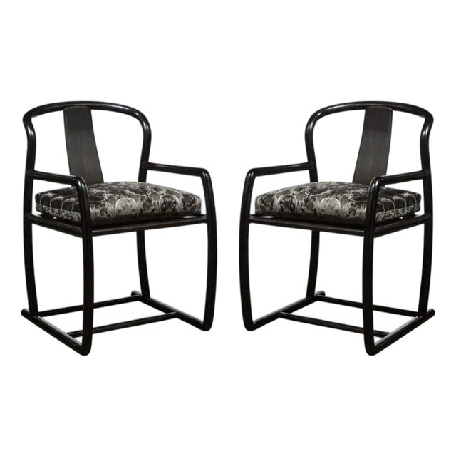 Pair of Modern Armchairs in Smoked Emerald Velvet & Ebonized Walnut by Donghia For Sale