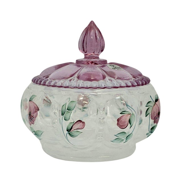 1990s 1999 Fenton Trellis DX No. 5585 Melon Box Hand Painted by Karen L. Easton For Sale - Image 5 of 11