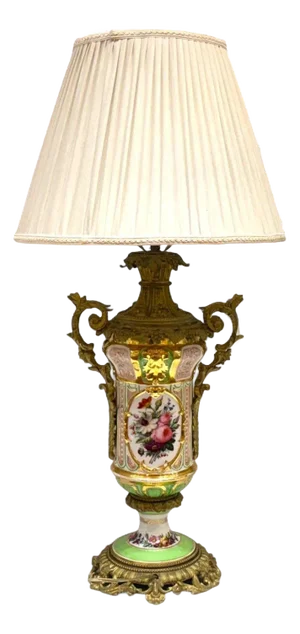French Design, Gilt Bronze, Porcelain, Ornate Table Lamp, France, 19th C.
