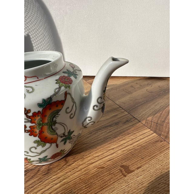1970s Asian Ceramic Floral Teapot With Butterfly Accents For Sale - Image 10 of 10
