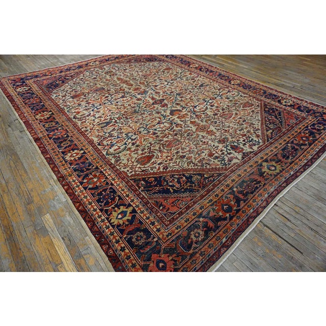 Stunning Ivory Open Field and Allover Design Sultanabad Style Antique Persian Rug For Sale - Image 4 of 12