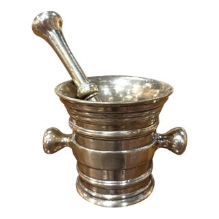 Mid-19th Century French Polished Bronze Mortar With Original Pestle For Sale