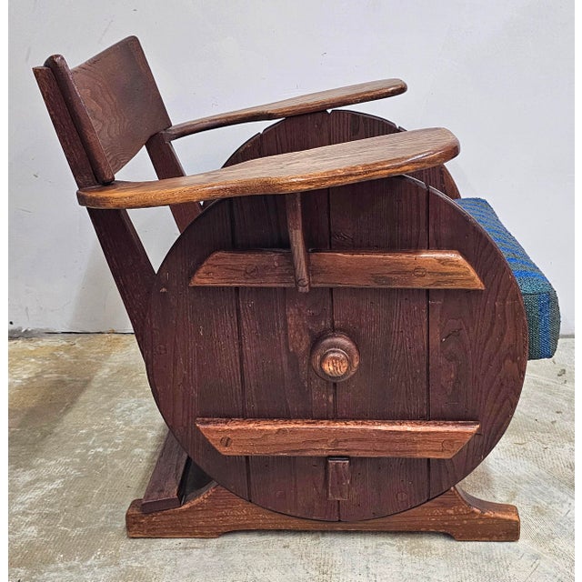 Arts & Crafts Arts and Crafts Adirondack Mission Oak & Blue Upholstered Lounge Chair, Circa 1920s For Sale - Image 3 of 7