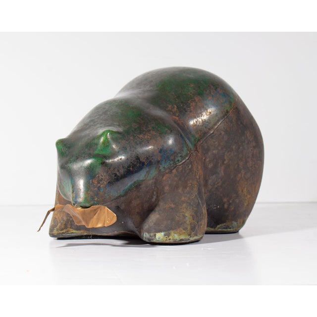 Late 20th Century Raku Pottery Bear With Copper Fish by Tony Evans For Sale - Image 5 of 8
