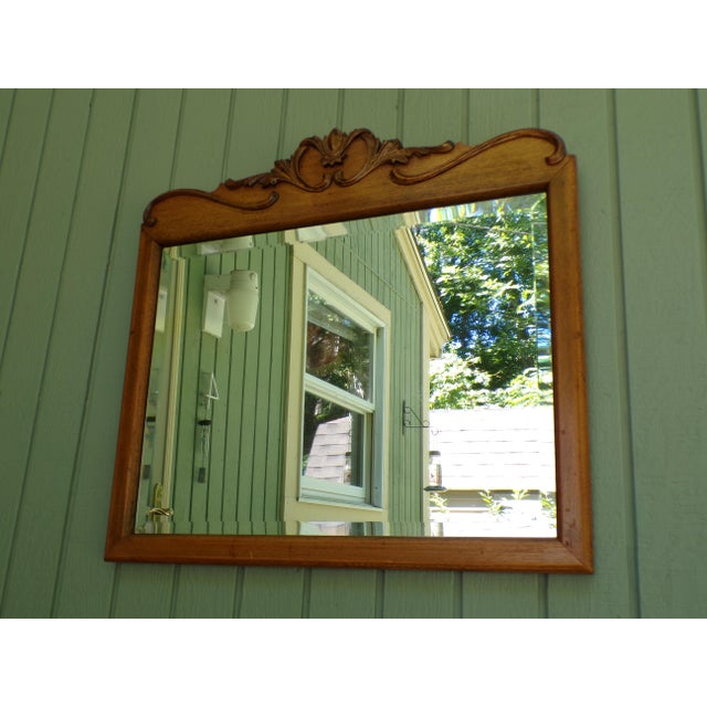 Art Nouveau Antique Carved Solid Oak Framed Beveled Mirror For Sale - Image 3 of 14