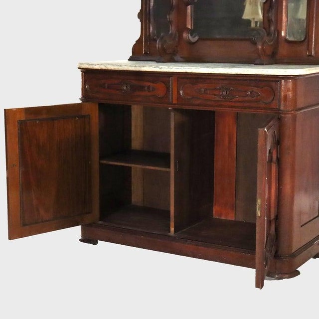 Brown Large Antique Renaissance Revival Walnut, Burl & Marble Mirrored Sideboard C1890 For Sale - Image 8 of 18