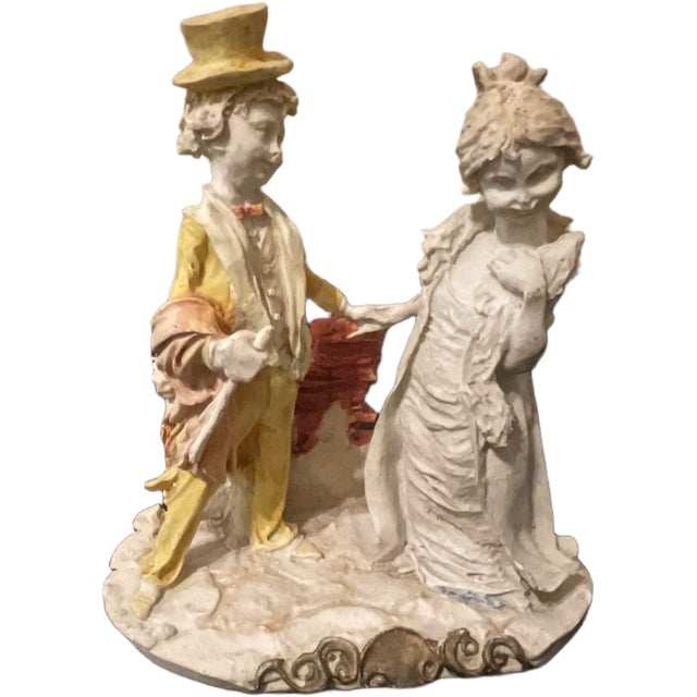 Mid Century Polychrome Chalkware Figurine of Romantic Couple in 18th Century Attire For Sale - Image 6 of 6