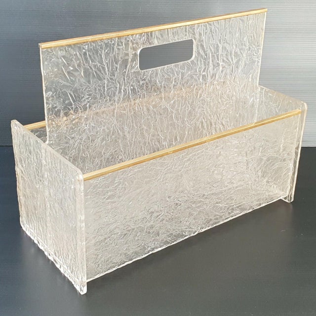 Vintage Magazine Rack in Acrylic Glass and Brass, 1960s For Sale - Image 8 of 8