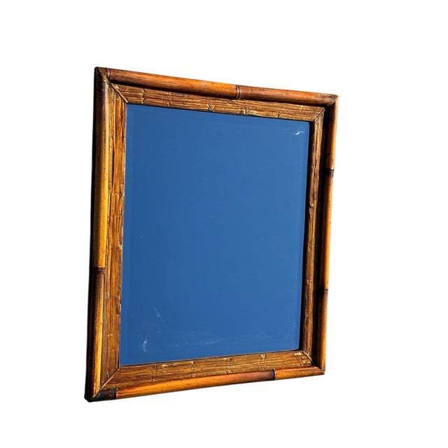 Mid-Century Modern Vintage Rattan & Bamboo Rectangular Mirror For Sale - Image 3 of 8