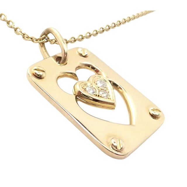 Metal Late 20th Century Christian Dior Yellow Gold Diamond Ace of Hearts Card Pendant Necklace For Sale - Image 7 of 8