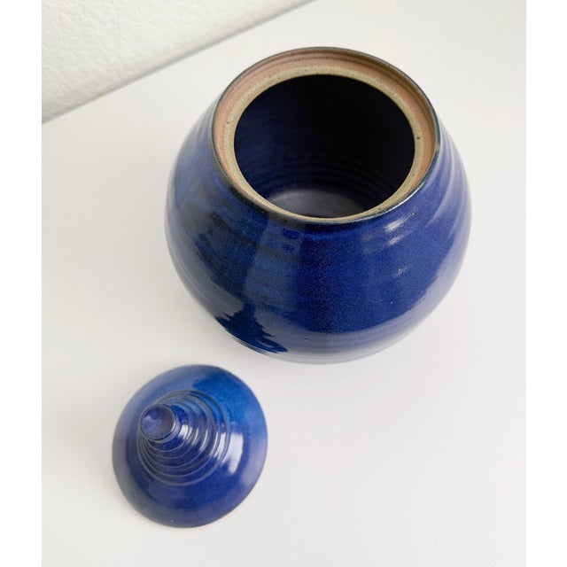 Late 20th Century Vintage Cobalt Blue Modernist Ceramic Lidded Pot, Artist Signed For Sale - Image 5 of 9