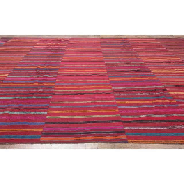 Red Colorful Vintage Turkish Striped Kilim Rug - 09'05 X 09'07 For Sale - Image 8 of 10
