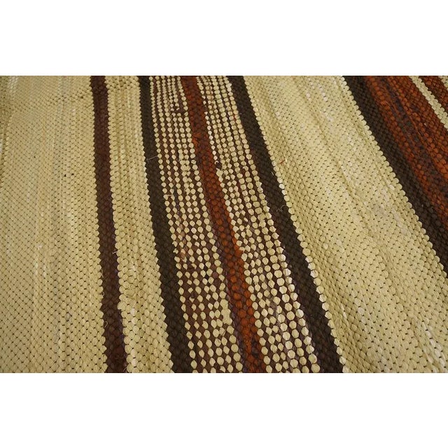 1940s Camel Red Stripe Mid Century Modern Antique American Rag Rug 8' 5'' X 11' 10'' Flatweave Carpet For Sale In New York - Image 6 of 9