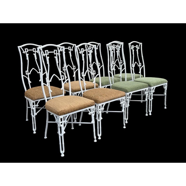 Restored Set Vintage Aesthetic Chinoiserie Faux Bamboo Cast Metal Dining Chairs 8 For Sale In Philadelphia - Image 6 of 7