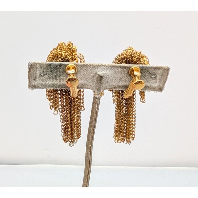 Napier Vintage Signed Napier Goldtone Fringe Clip Earrings-2 Pieces For Sale - Image 4 of 8