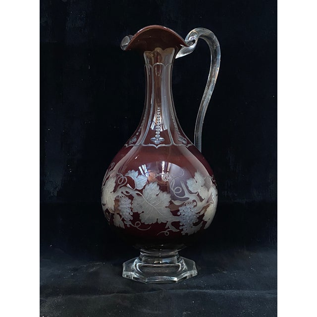 Art Nouveau Bordeaux Red Crystal Decanter, 1910s For Sale - Image 4 of 12