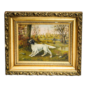 Nice Antique Framed Oil Painting Dog Country Hunting Scene Artist Signed Home Wall Decor