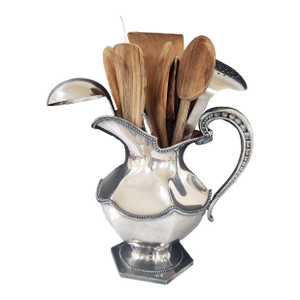 Antique Meriden Quadruple Silver Plate Pitcher – Beaded Edge, Circa 1880s, Repurposed Vase or Utensil Holder