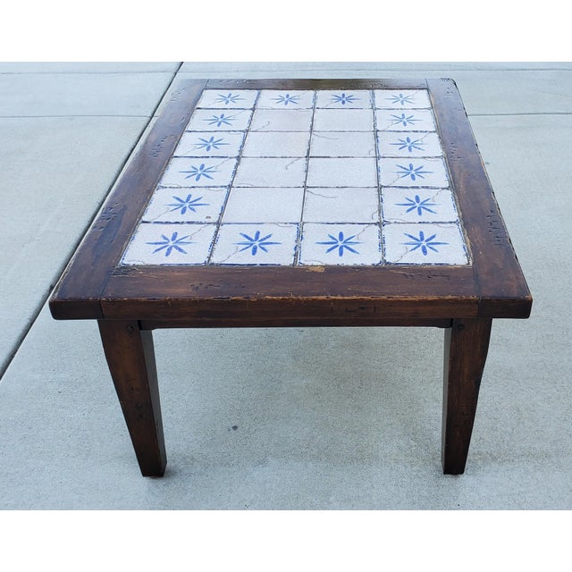 American 1970s Vintage Custom Walnut Coffee Table With Hand-Painted Portuguese Tiles For Sale - Image 3 of 13