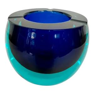 Mid-Century Modern Murano Sommerso Orb Teal & Colbalt Blue Art Glass Ashtray in the Style of Flavio Poli