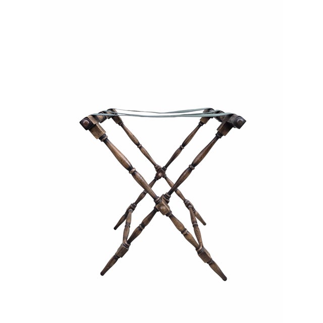 Vintage English Campaign-Style Folding Tray Table with Spindle Gallery A distinctive vintage campaign-style occasional...