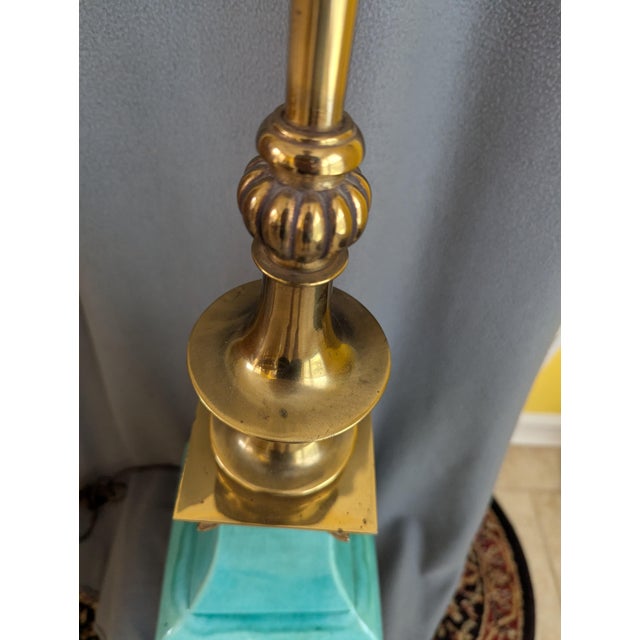 Turquoise Mid 20th Century Mid Century Stiffel Pagoda Style Base Glazed Ceramic Lamp For Sale - Image 8 of 9