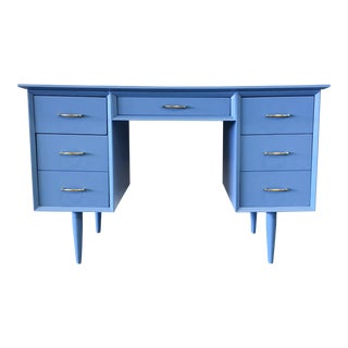 1960s Mid-Century Modenr Blue Lacquer Tanker Desk/Vanity For Sale