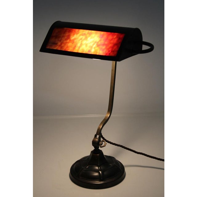 Bankers Lamp in Brass with Colored Glass Insert, 1920s For Sale - Image 9 of 15