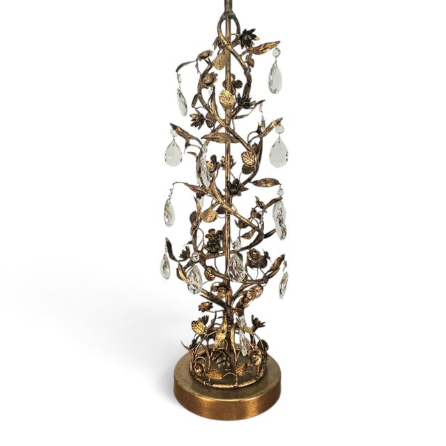 Gold 1950s–1960s Marbro Gilt Tole and Crystal Floral Vine Table Lamp For Sale - Image 8 of 10