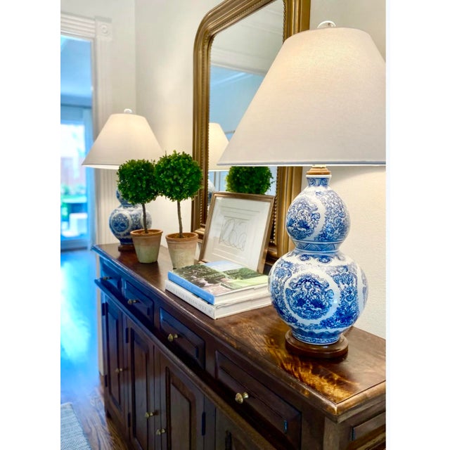Blue Ralph Lauren Blue and White Double Gourd Porcelain Lamp For Sale - Image 8 of 8