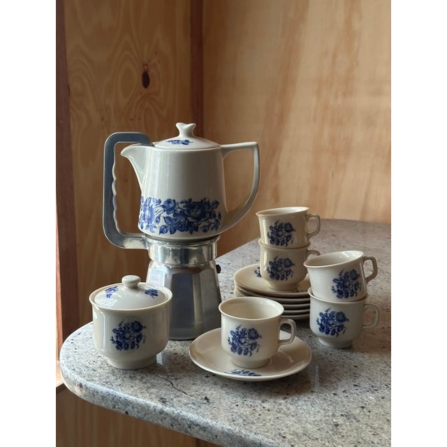 Vintage Blue Floral Espresso Service from Krone Porzellan, 1950s, Set of 7 For Sale - Image 4 of 14