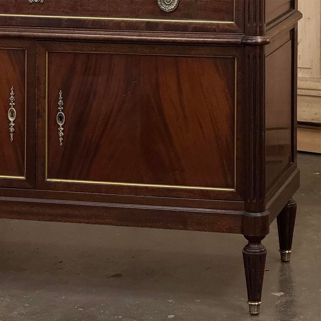 Wood 19th Century French Louis XVI Mahogany Buffet ~ Credenza With Carrara Marble For Sale - Image 7 of 9