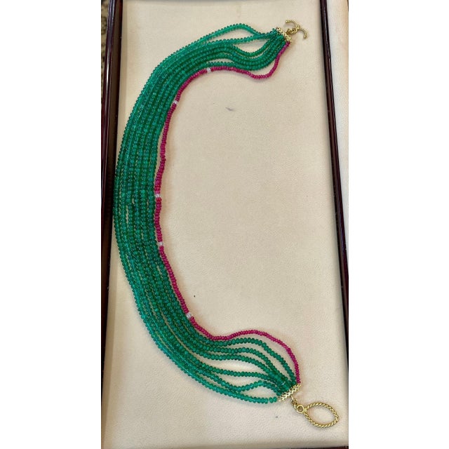 360 Carat Emerald, Burma Ruby and Diamond Beads Necklace 18 Karat Yellow Gold For Sale - Image 12 of 18