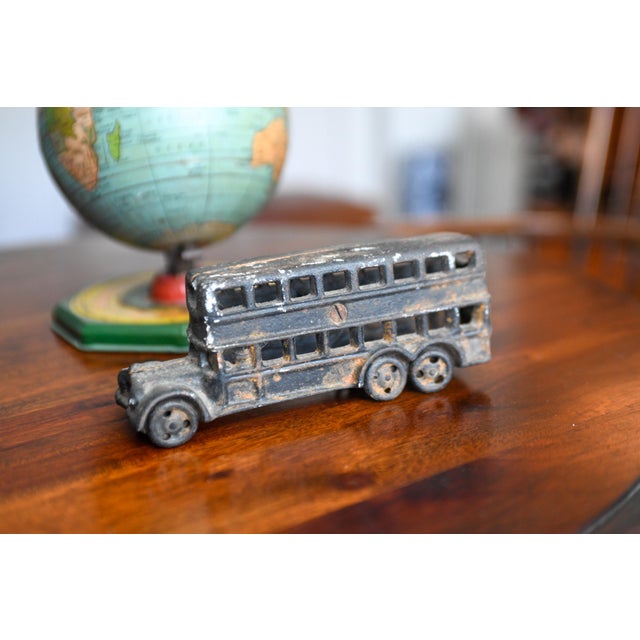 American 1930s Cast Iron Double Decker Bus Figurine Toy For Sale - Image 3 of 4