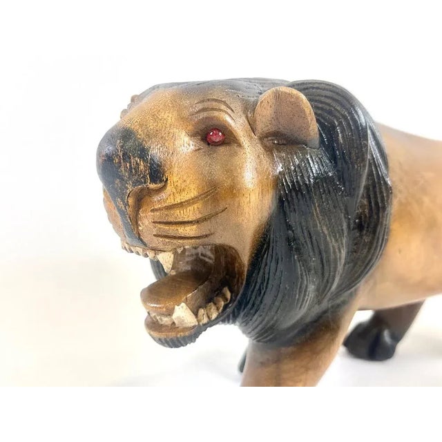 Wood Vintage Wooden Carved Lion Figure, 1930s For Sale - Image 7 of 12