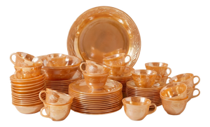 Fire-King Peach Bay Leaf Service for 12 from Anchor Hocking, USA, 1950s, Set of 67