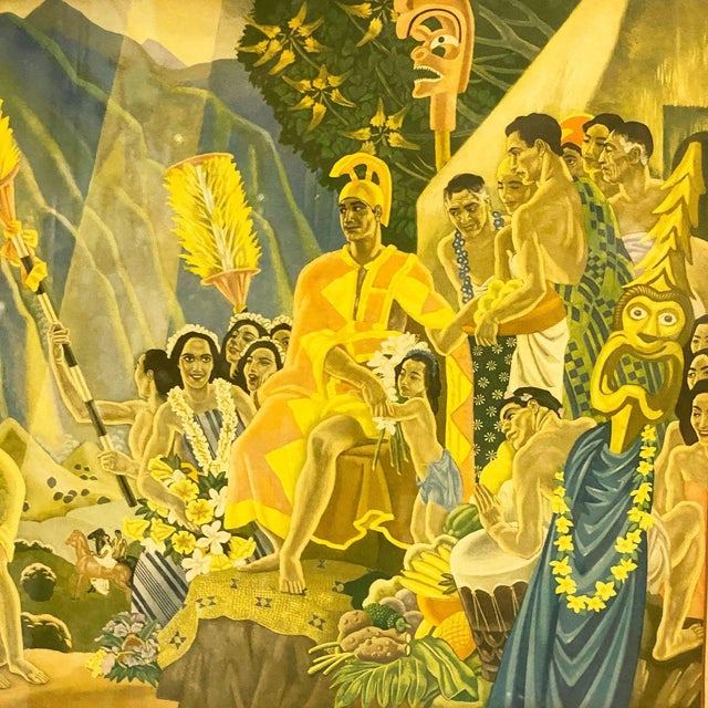Late 20th Century Eugen Savage "Pomp and Circumstance" Lurline Matson Lines Print in Bamboo Frame For Sale - Image 4 of 6