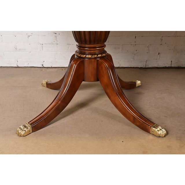 Brown Baker Furniture Style Italian Regency Inlaid Banded Burl Wood Double Pedestal Dining Table, Newly Restored For Sale - Image 8 of 10