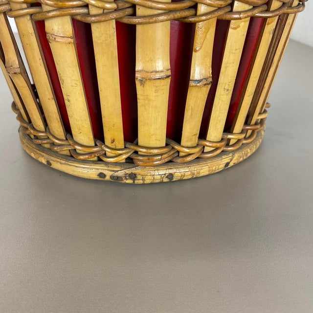 Red Minimalistic Bamboo Metal Planter in the style of Matégot, France, 1960s For Sale - Image 8 of 18