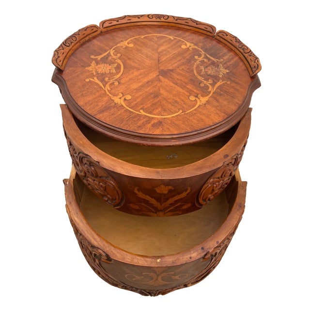 French Vintage French Bombe Bedside Cabinet Nightstand Drum Table Concealed Drawers For Sale - Image 3 of 13